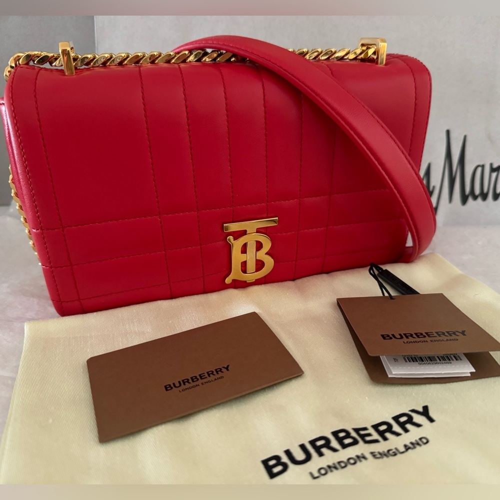 Burberry Small Lola TB quilted leather shoulder bag bright red